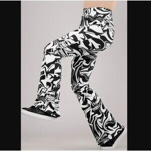 Weissman Dance Psychedelic Black and White Flare Leggings XL Jazz Hip Hop Tap